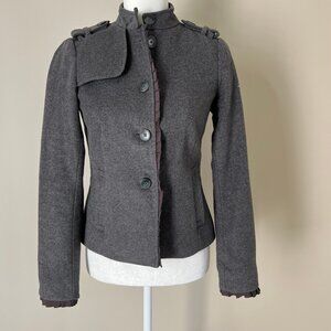 GAP Wool Grey Pea Coat Military Style Ruffle Button Up Size 2